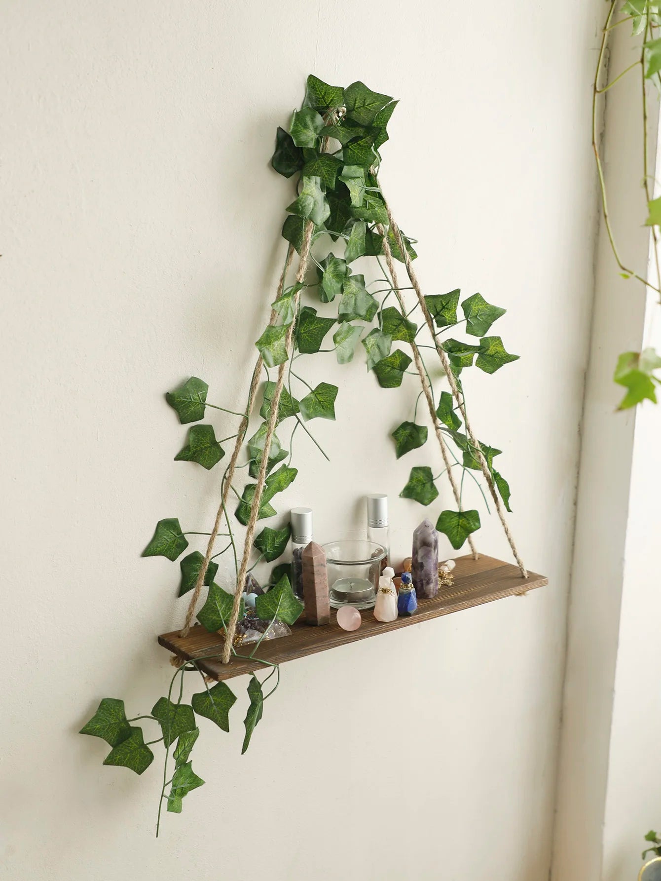 1/2pc Artificial Ivy Led-strip Floating Wall Shelf Boho Home Decoration