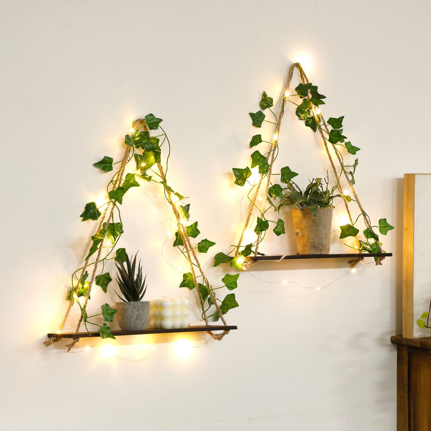 1/2pc Artificial Ivy Led-strip Floating Wall Shelf Boho Home Decoration