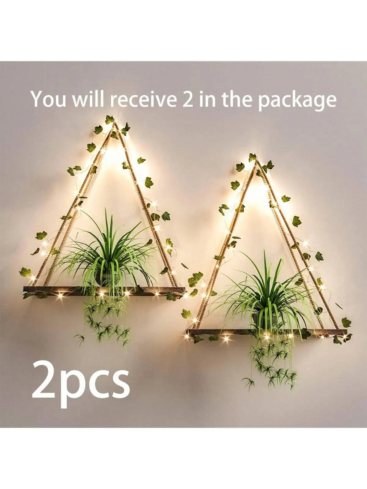 1/2pc Artificial Ivy Led-strip Floating Wall Shelf Boho Home Decoration