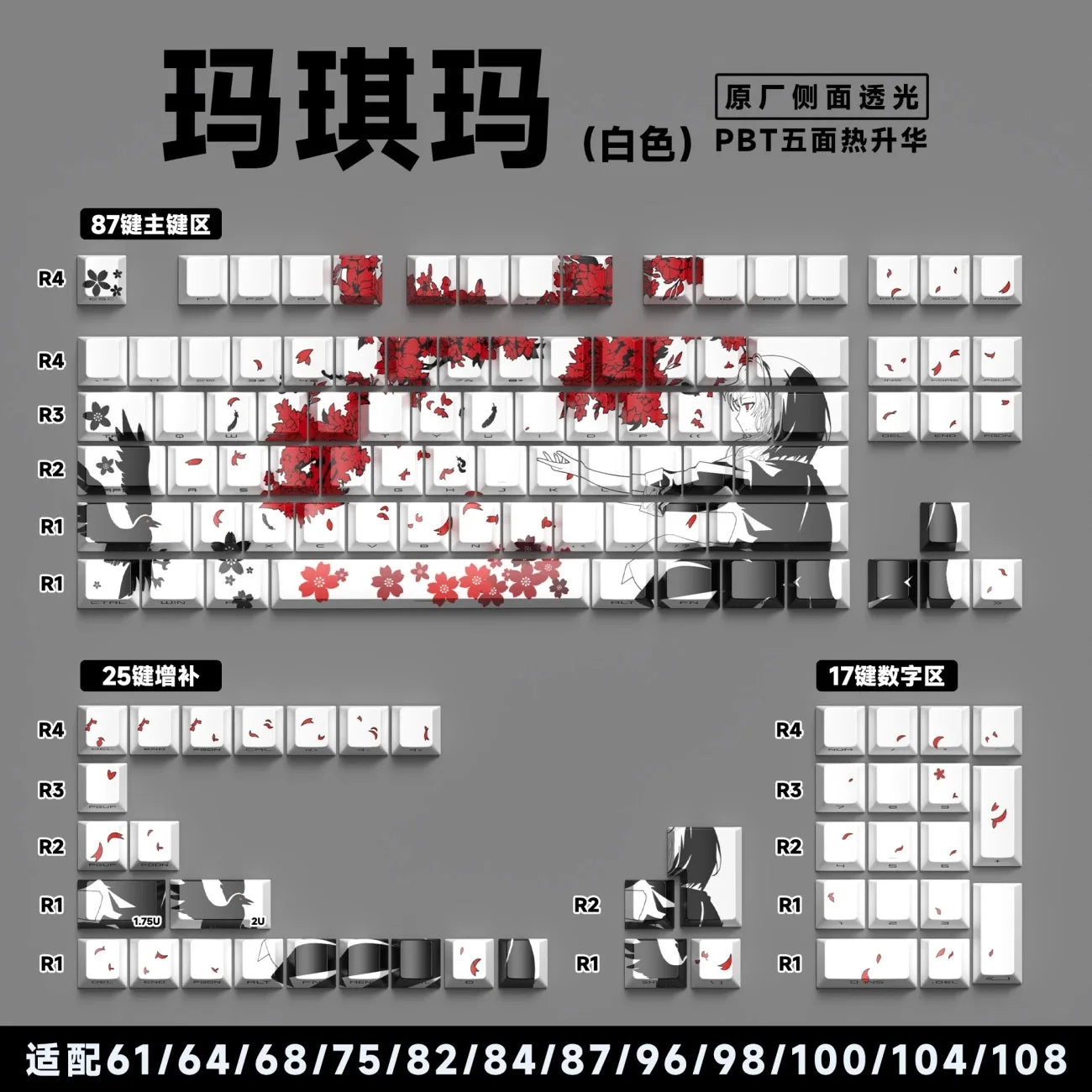 129 Raven Sakura Keycap Cherry Profile Cute Anime