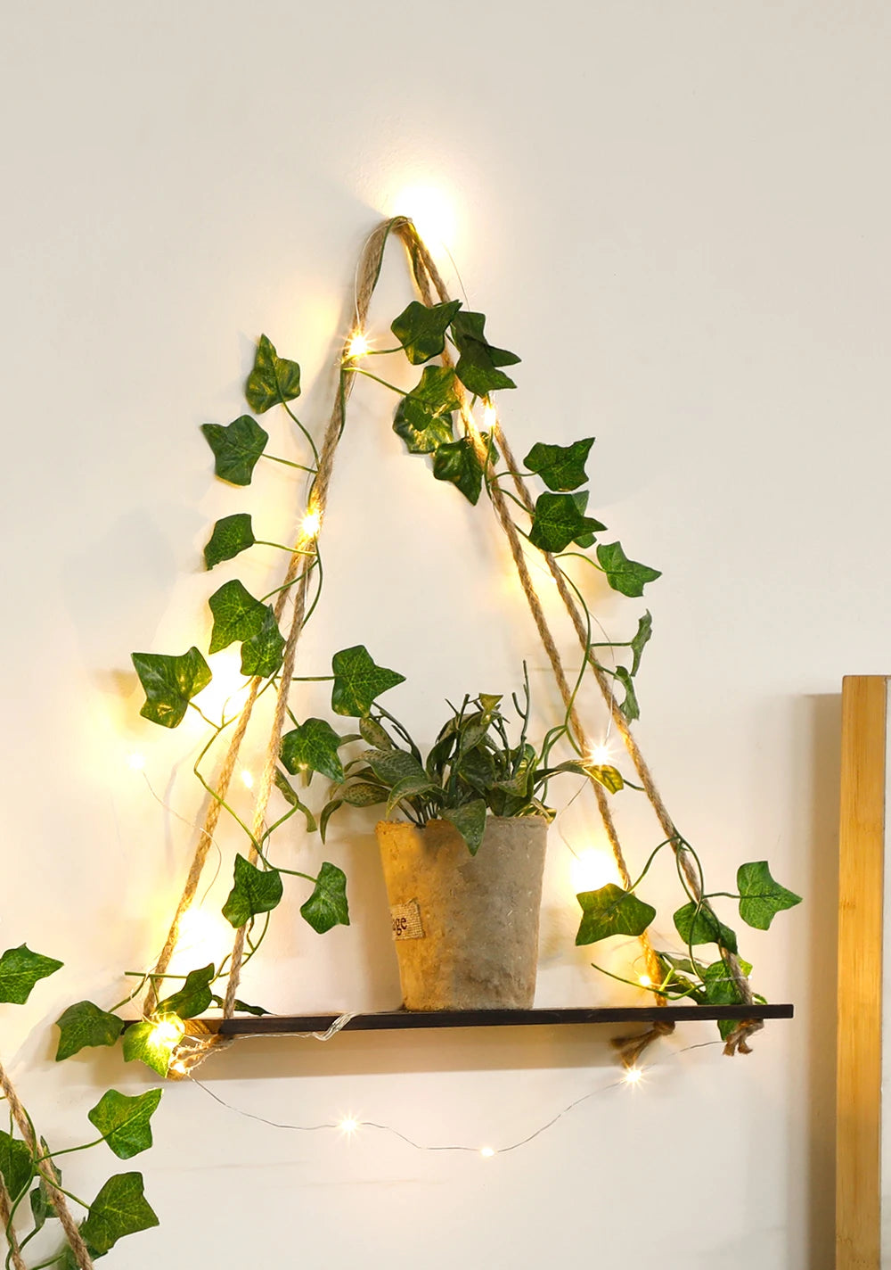 1/2pc Artificial Ivy Led-strip Floating Wall Shelf Boho Home Decoration