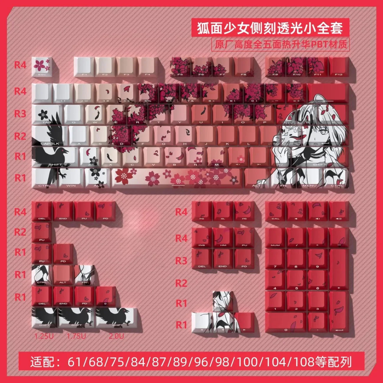 129 Raven Sakura Keycap Cherry Profile Cute Anime