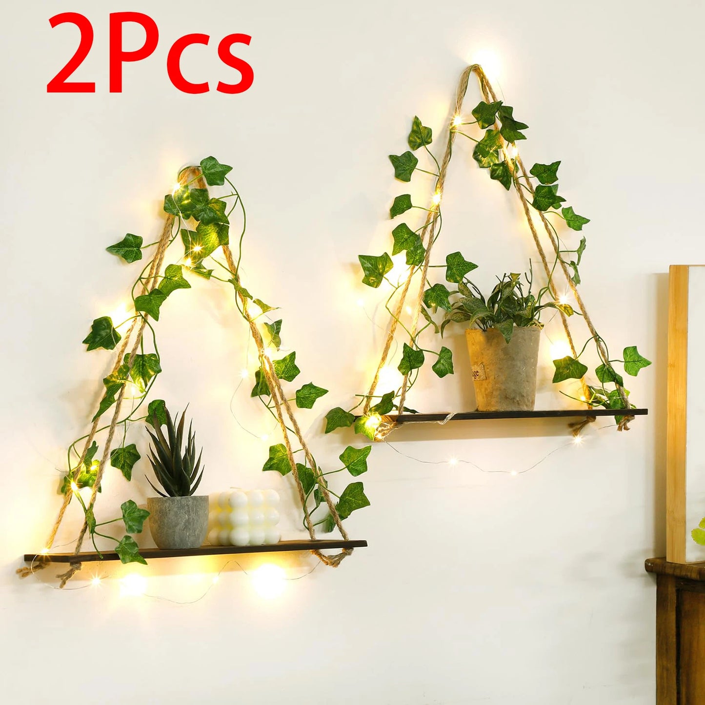 1/2pc Artificial Ivy Led-strip Floating Wall Shelf Boho Home Decoration