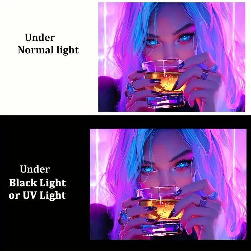 1pc Vibrant Neon Drinking Girl Tapestry UV Blacklight Reactive Perfect