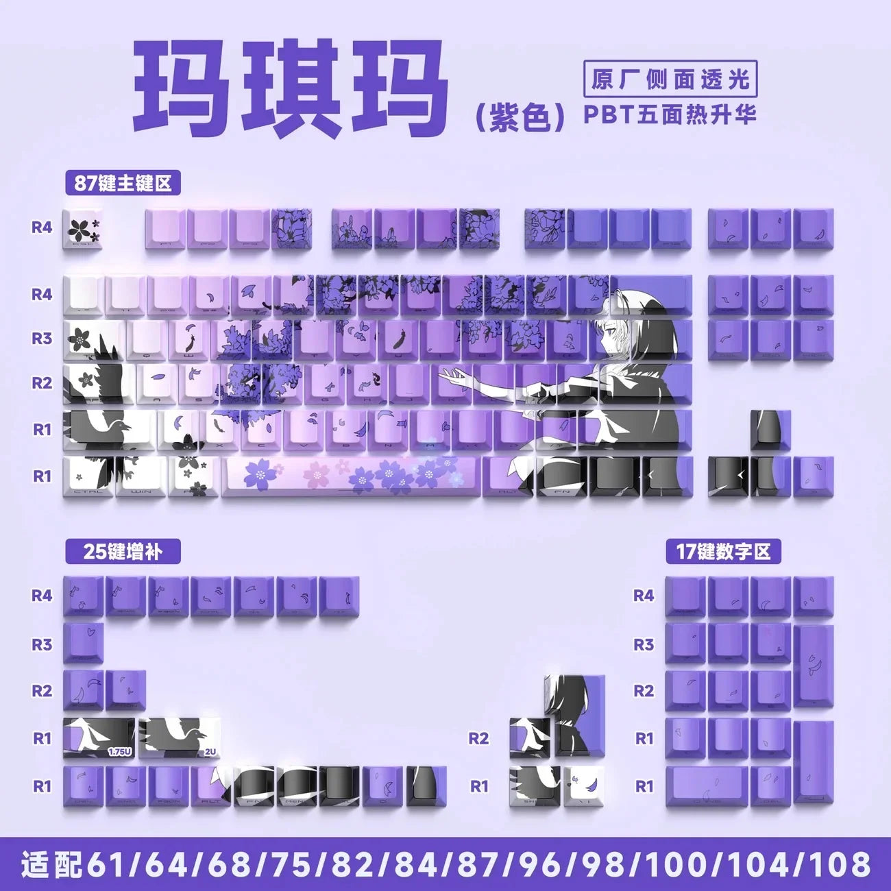 129 Raven Sakura Keycap Cherry Profile Cute Anime