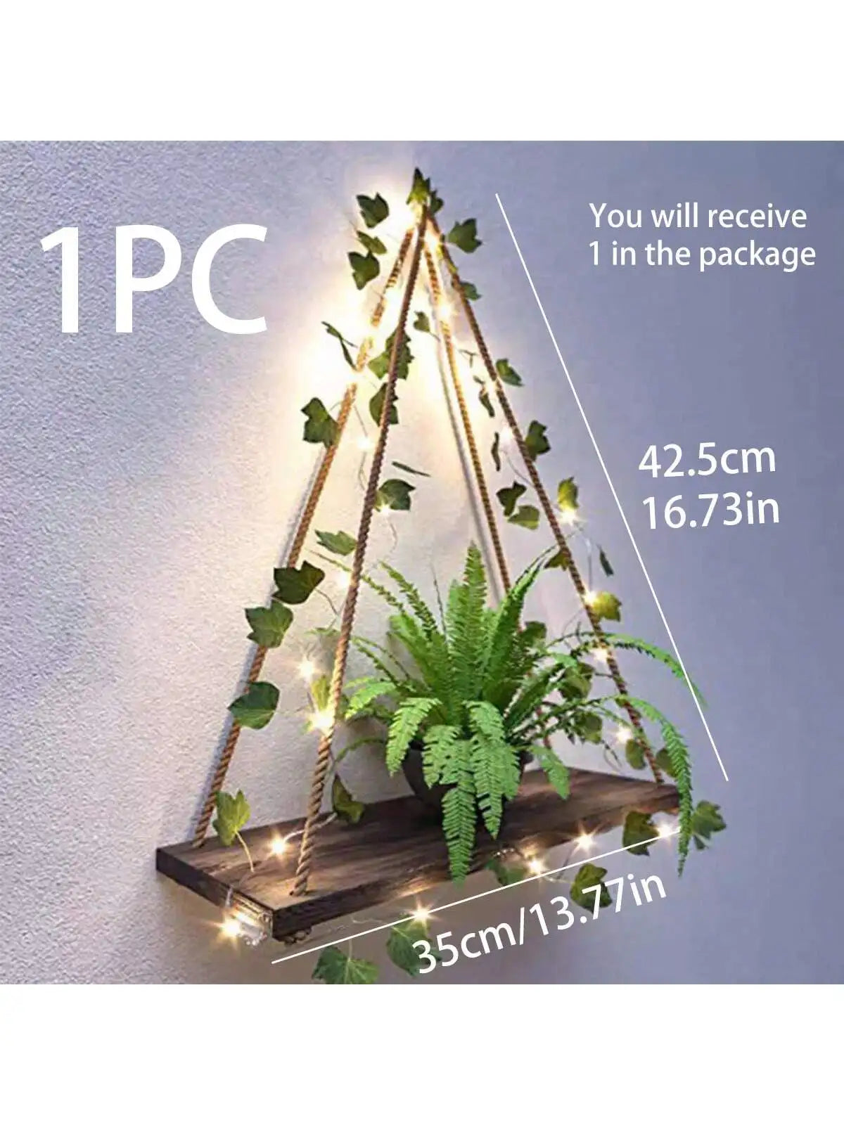 1/2pc Artificial Ivy Led-strip Floating Wall Shelf Boho Home Decoration