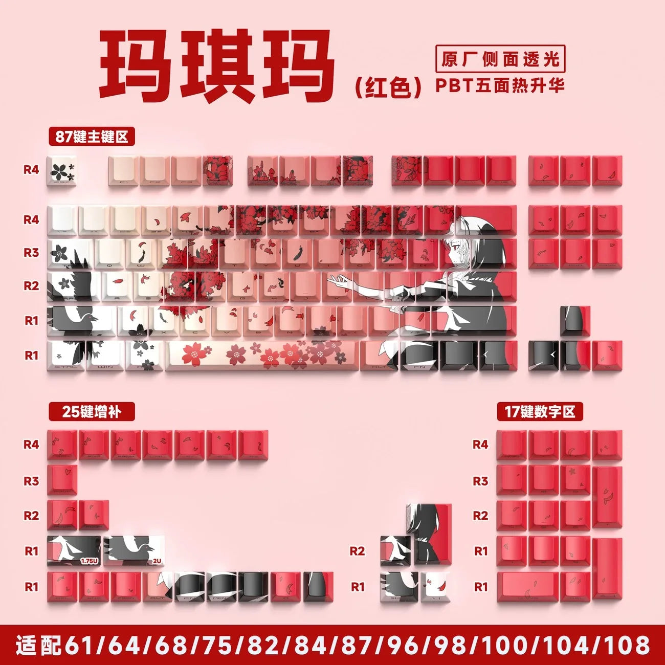 129 Raven Sakura Keycap Cherry Profile Cute Anime