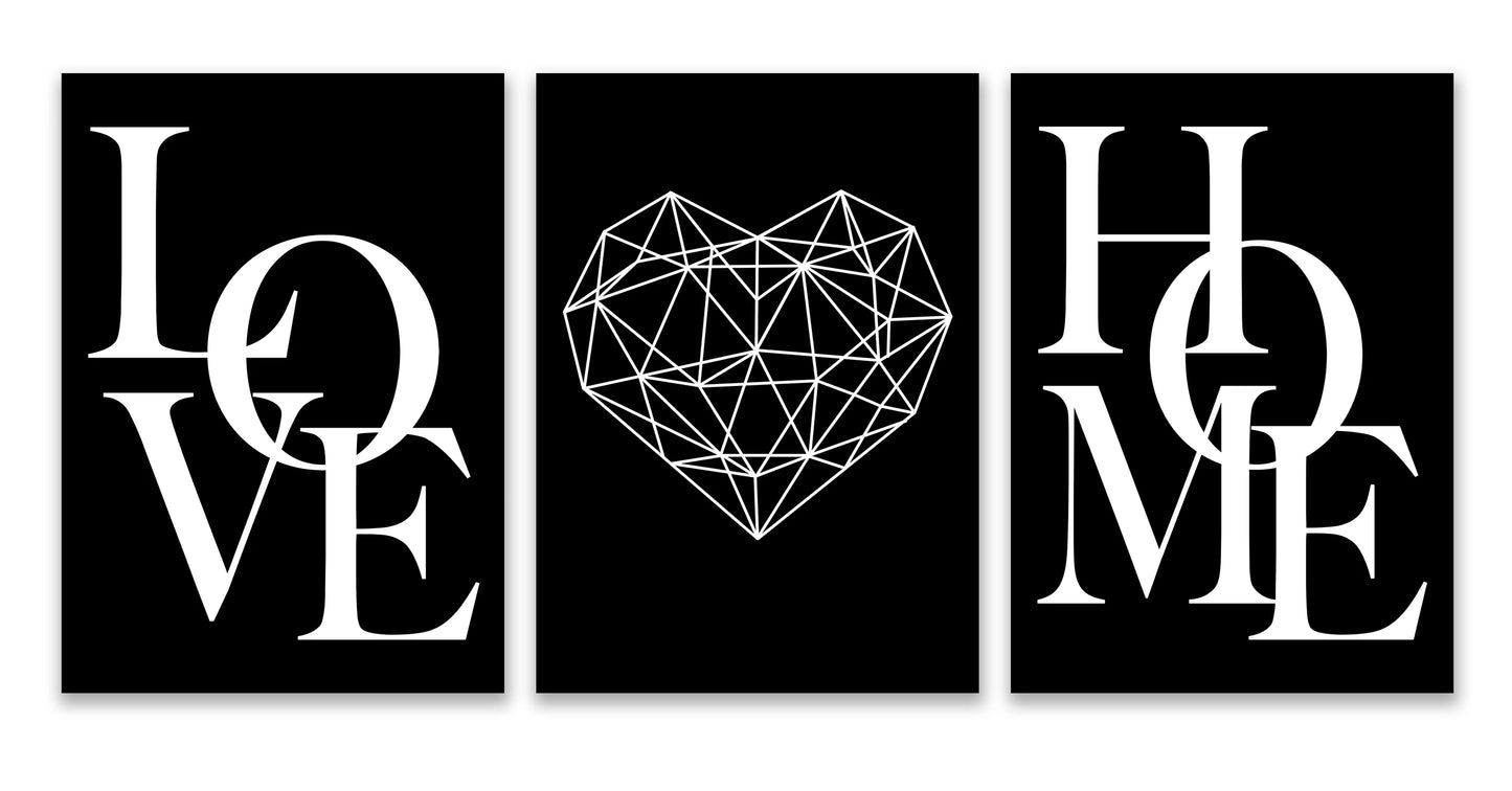 3pcs Love Home Diamond Heart Letter