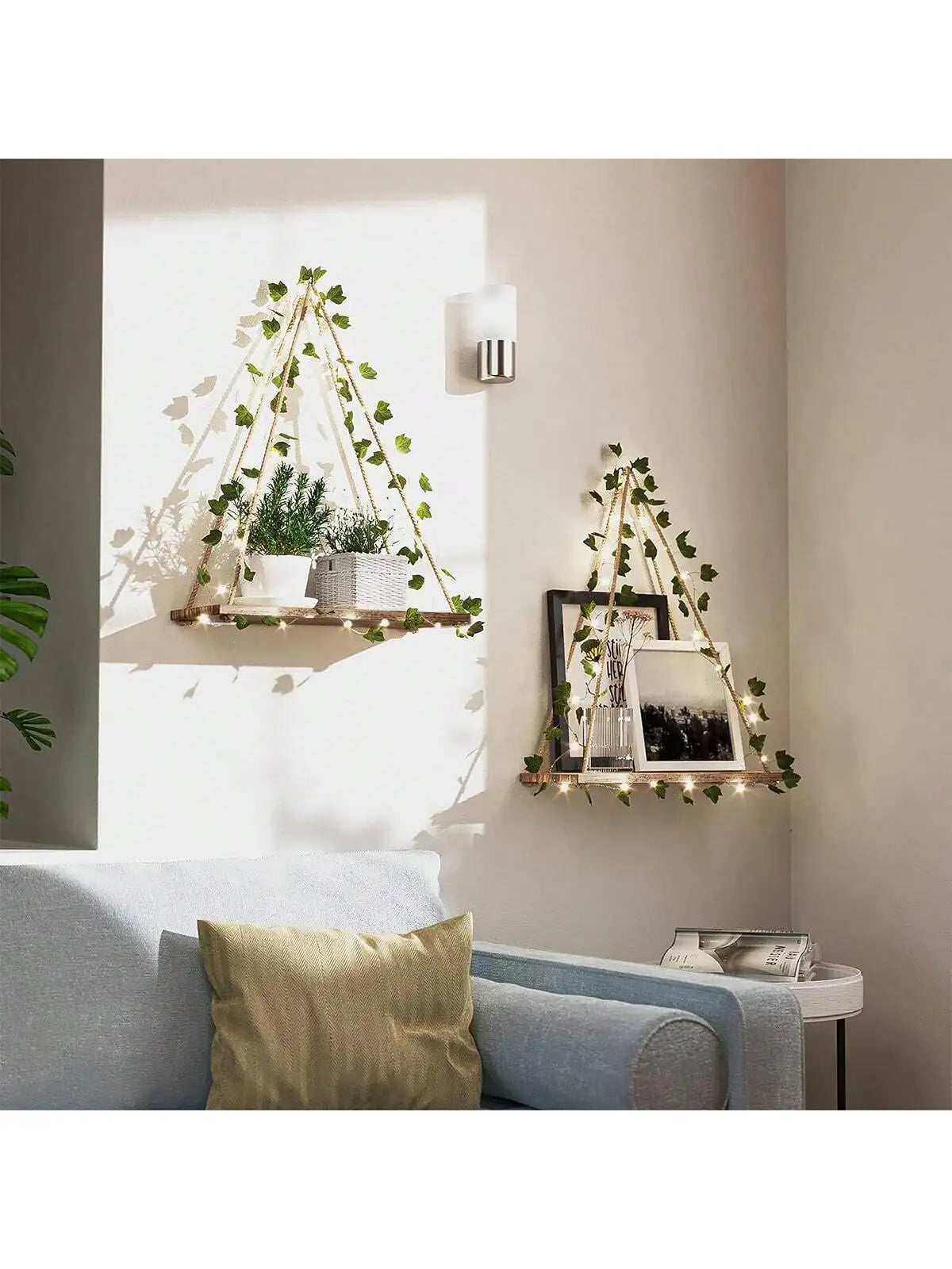 1/2pc Artificial Ivy Led-strip Floating Wall Shelf Boho Home Decoration