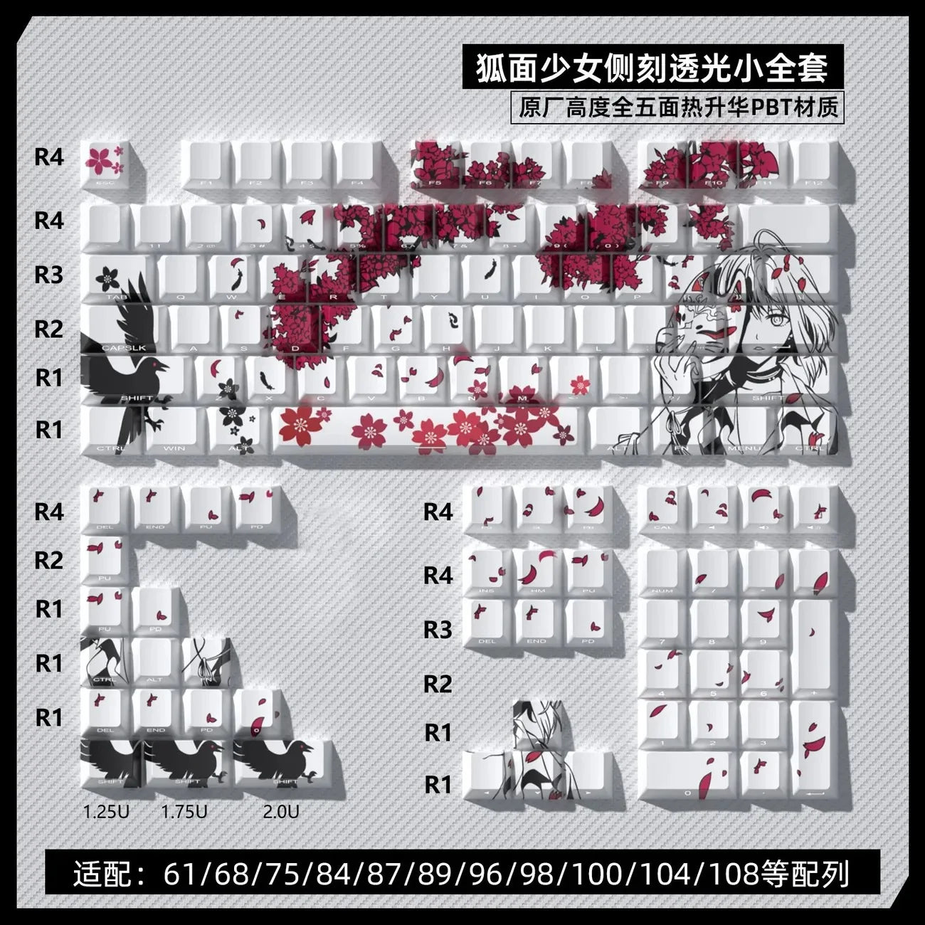 129 Raven Sakura Keycap Cherry Profile Cute Anime