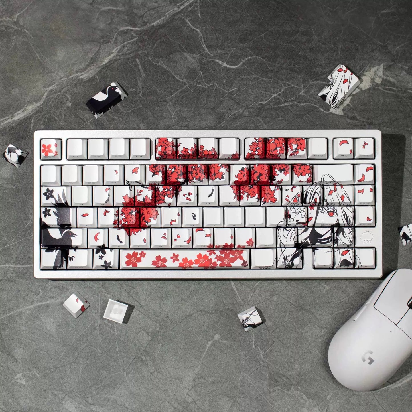 129 Raven Sakura Keycap Cherry Profile Cute Anime