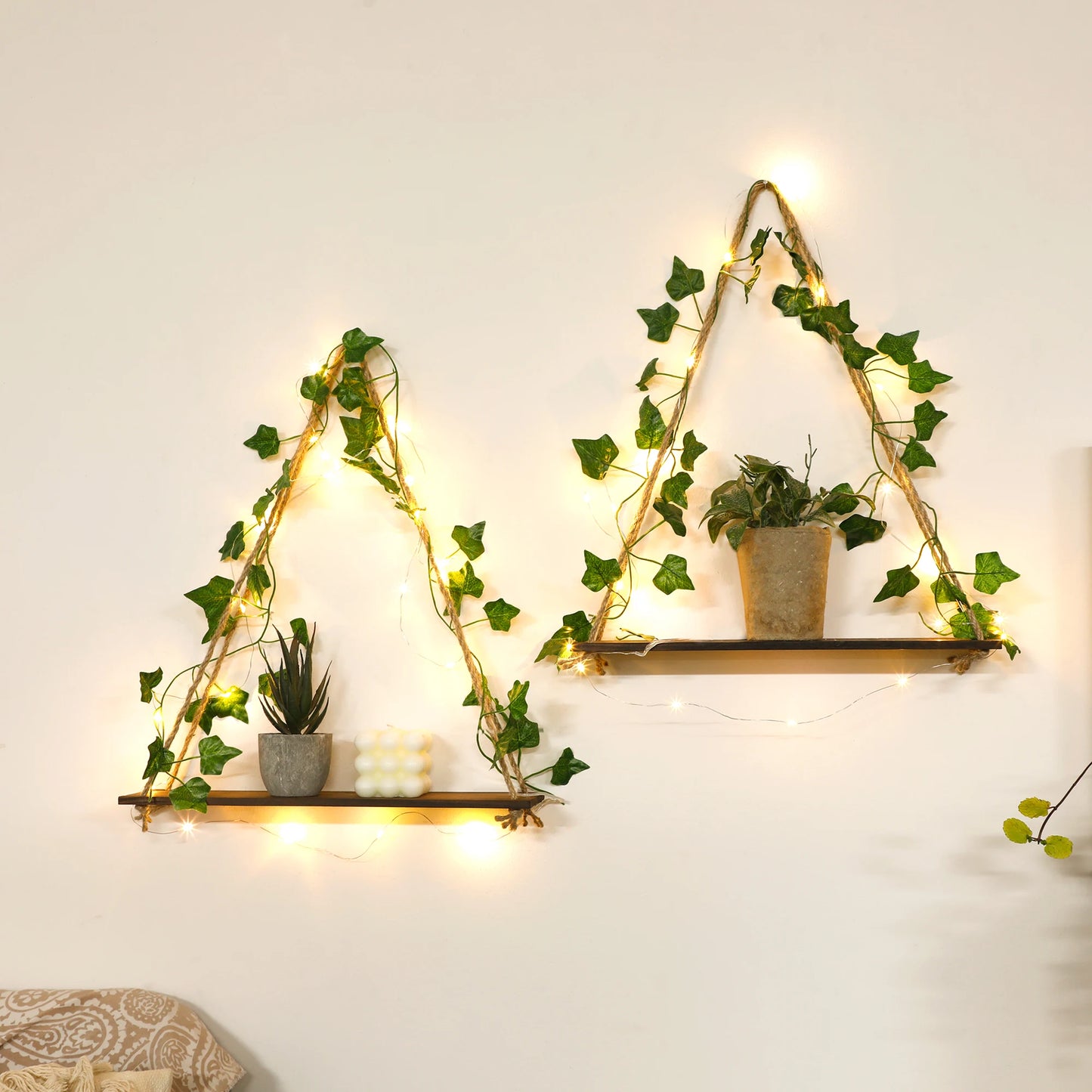 1/2pc Artificial Ivy Led-strip Floating Wall Shelf Boho Home Decoration