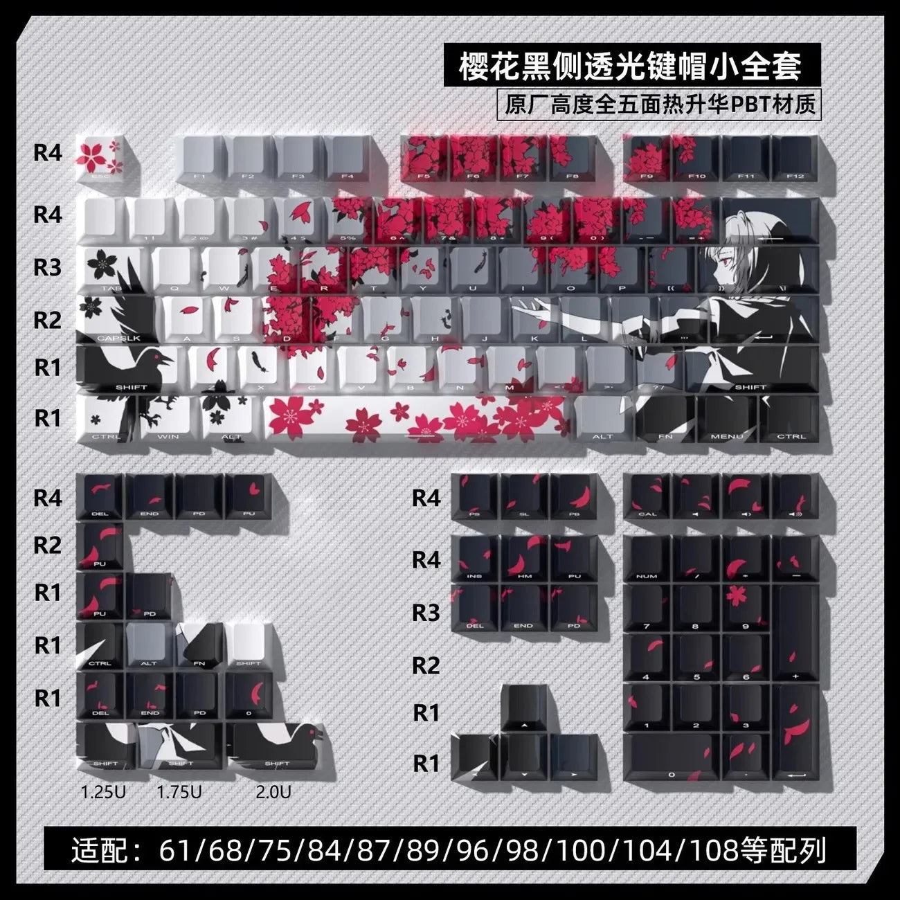 129 Raven Sakura Keycap Cherry Profile Cute Anime