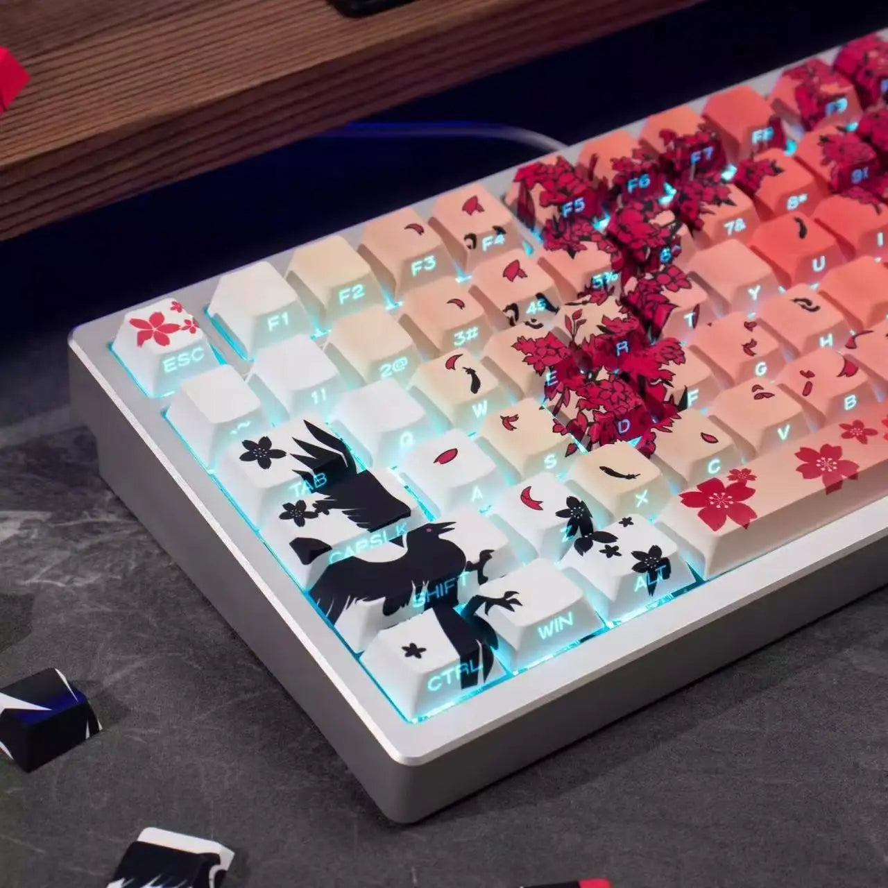 129 Raven Sakura Keycap Cherry Profile Cute Anime