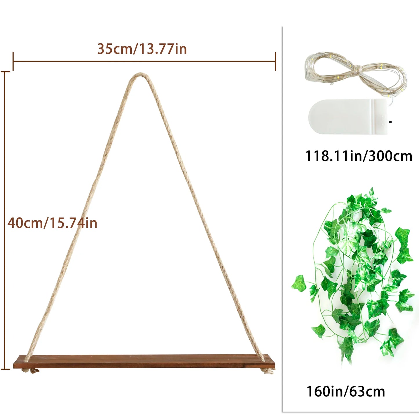 1/2pc Artificial Ivy Led-strip Floating Wall Shelf Boho Home Decoration