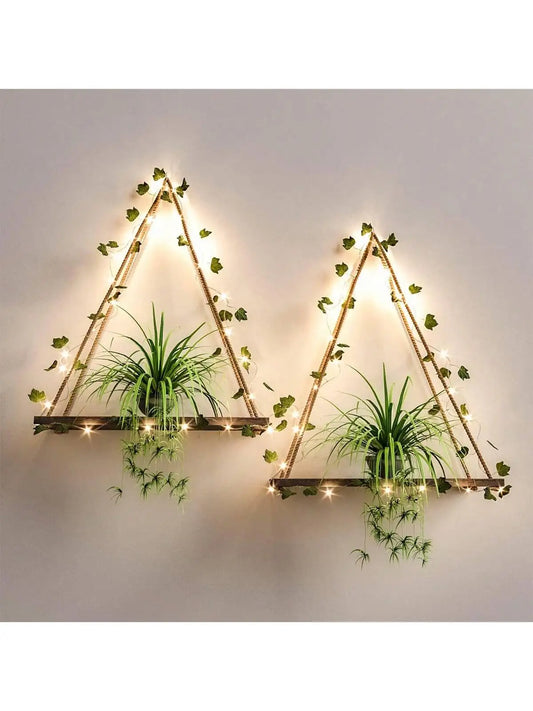 1/2pc Artificial Ivy Led-strip Floating Wall Shelf Boho Home Decoration