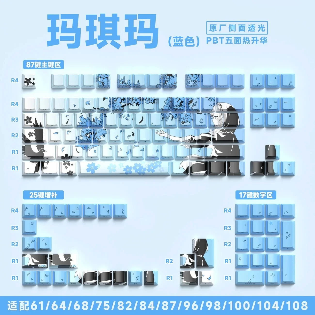 129 Raven Sakura Keycap Cherry Profile Cute Anime