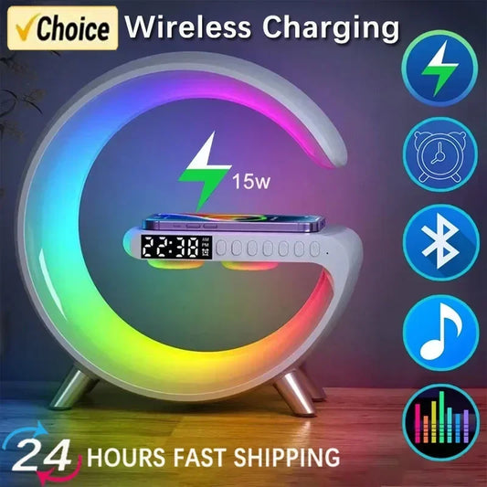 Wireless Speaker Smart Wake LED Up Light RGB Night Light with 15W Wireless Rechargeable
