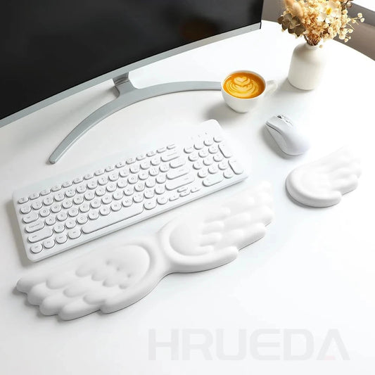Keyboard Mouse Wrist Rest Angel Wing Memory Foam Mouse Pad