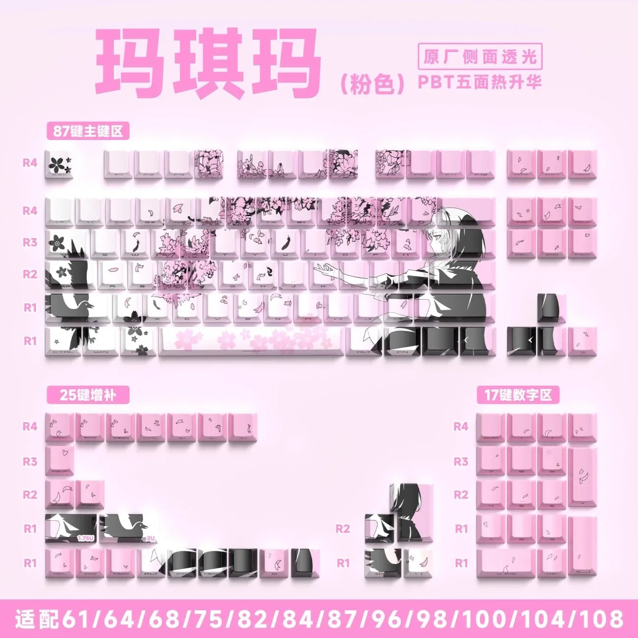 129 Raven Sakura Keycap Cherry Profile Cute Anime