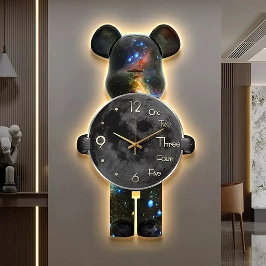 Aesthetic Bear Wall Clock LED Lamp Unique Bear Silent Watch