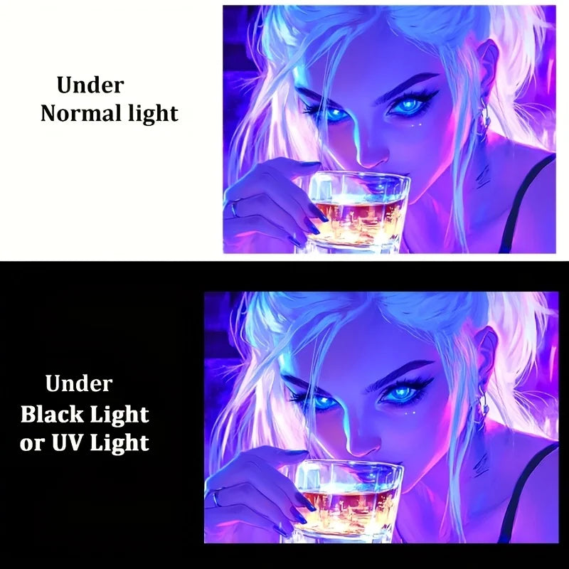 1pc Vibrant Neon Drinking Girl Tapestry UV Blacklight Reactive Perfect