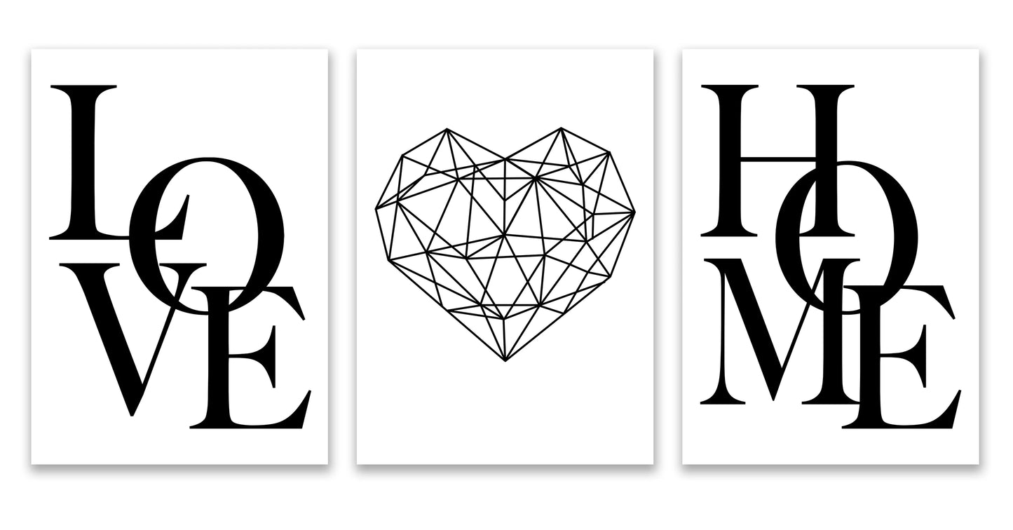 3pcs Love Home Diamond Heart Letter