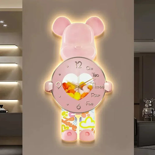 Aesthetic Bear Wall Clock LED Lamp Unique Bear Silent Watch
