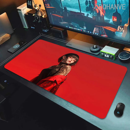 Gaming Girls Red Mouse Pad Anime Girl Japanese Samurai